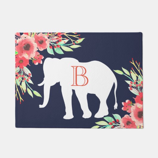 Witte Olifant Waterverf Bloemen | Gepersonaliseerd Deurmat (Voorkant)