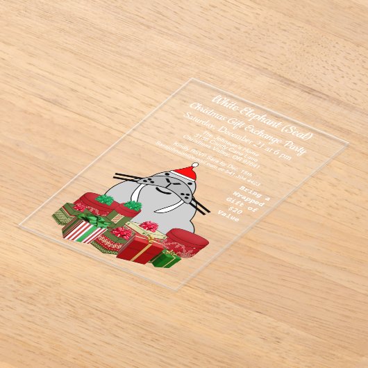 Witte Olifant Zegel Kerstmis Gift Exchange Acryl Uitnodigingen (Laagn)