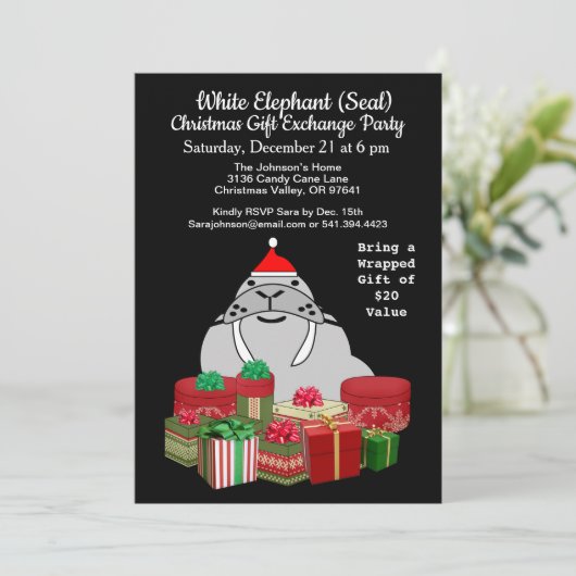 Witte Olifant Zegel Kerstmis Gift Exchange Kaart (Staand voorkant)