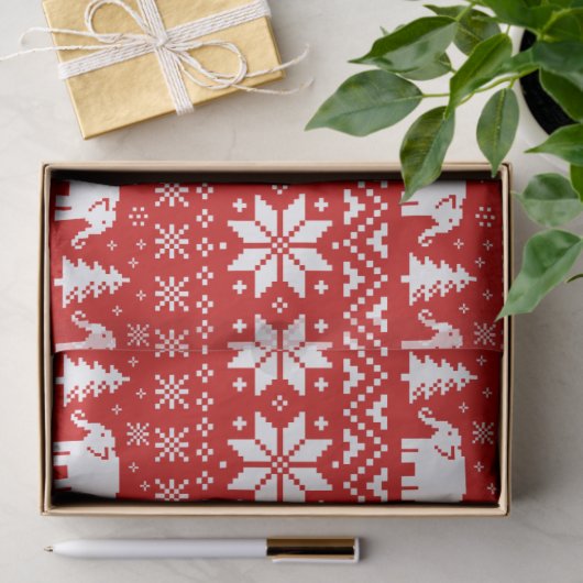 Witte Olifanten Kerst Vakantie Patroon Rood Tissuepapier (Geschenk)