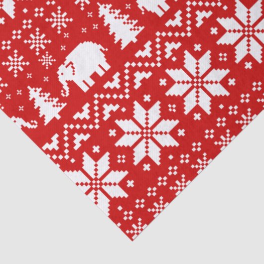 Witte Olifanten Kerst Vakantie Patroon Rood Tissuepapier (Detail)