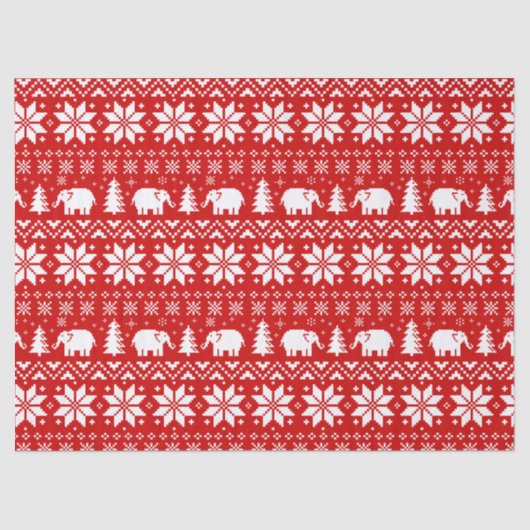 Witte Olifanten Kerst Vakantie Patroon Rood Tissuepapier (Voorkant)
