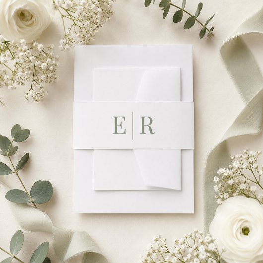 Witte & Olijfgroene Minimalistische Monogram Uitno Uitnodigingen Wikkel