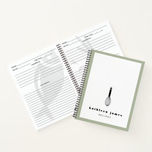 Witte Olijfgroene Schattigee Balloon Whisk Notitieboek (Binnen)