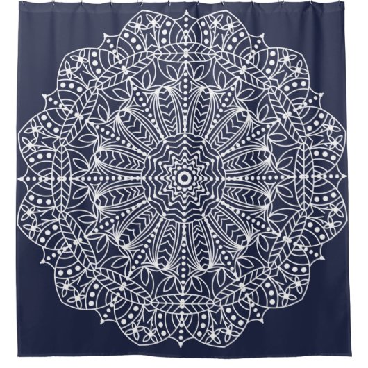 Witte Omtrek Boheemse Bloemen Mandala Douchegordijn (Voorkant)