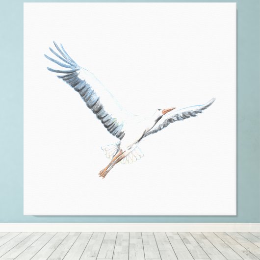 Witte ooievaar canvas afdruk (Insitu (Houten vloer))