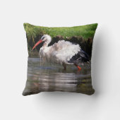 Witte ooievaar in briefkaart met metalen versierin kussen (Achterkant)