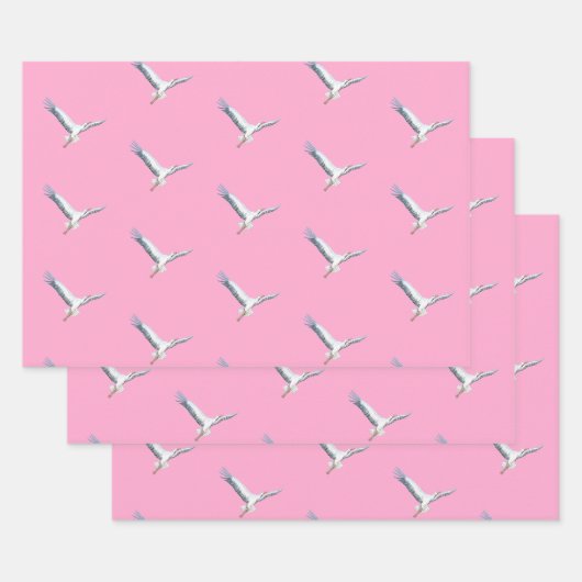 Witte ooievaar inpakpapier vel (Set)