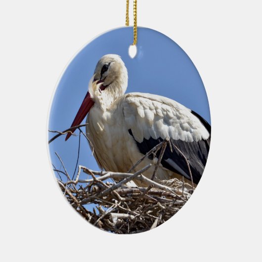 Witte ooievaar keramisch ornament (Rechts)