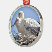 Witte ooievaar metalen ornament (Links)