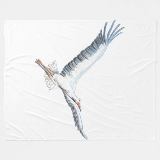 Witte ooievaar tegen witte achtergrond fleece deken (Voorkant (Horizontaal))