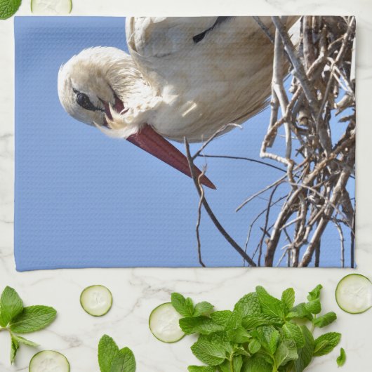 Witte ooievaar theedoek (Gevouwen)