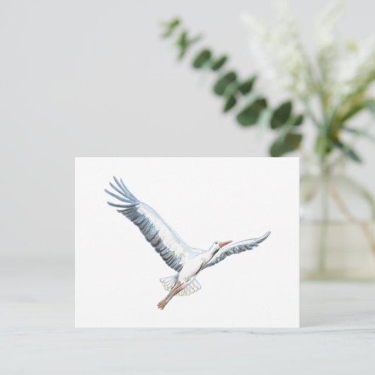 Witte ooievaar uitnodiging briefkaart (Staand voorkant)