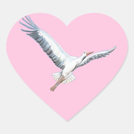 Witte Ooievaar Vliegende Pastel Roze Hart Sticker (Voorkant)