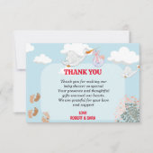 Witte ooievaar voor mooie baby Dank u kaart (Voorkant)