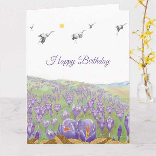 Witte ooievaars vliegen over Crocusheuvel Kaart (Gele Bloem)