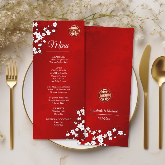 Witte Oosterse Bloesem Chinese Trouw Menu Kaart