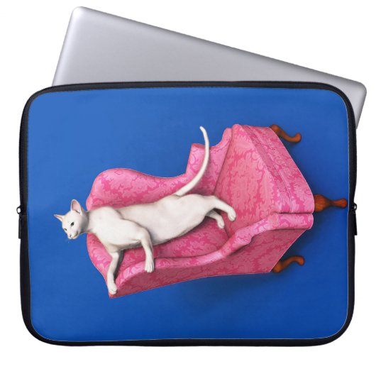 Witte oosterse kat laptophoes laptop sleeve (Voorkant)