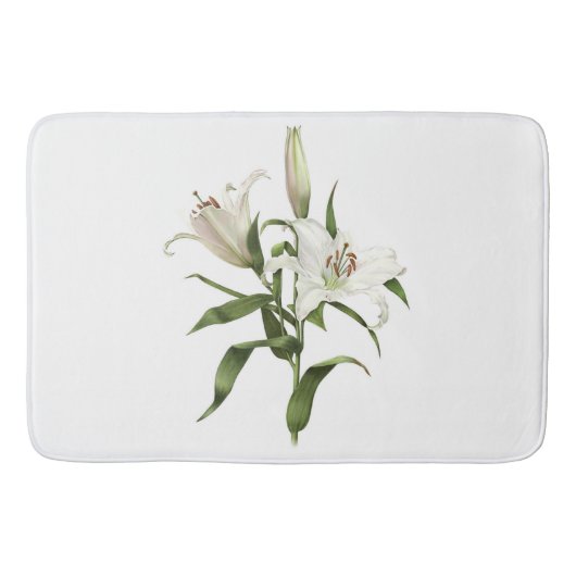 Witte Oosterse Lelie Botanische Kunst Badmat (Voorkant)