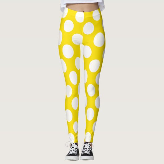 Witte op gele stippenleggings leggings (Voorkant)