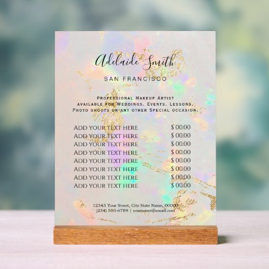 Witte Opal Achtergrond Prijslijst Beauty Salon Acryl Bord (Neutraal)