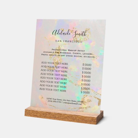 Witte Opal Achtergrond Prijslijst Beauty Salon Acryl Bord (Hoek)