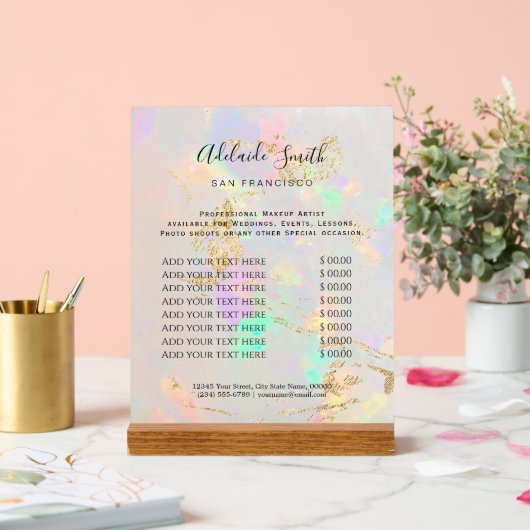 Witte Opal Achtergrond Prijslijst Beauty Salon Acryl Bord (Huwelijk)