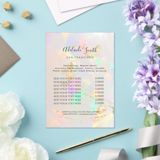 Witte Opal Achtergrond Prijslijst Beauty Salon Acryl Uitnodigingen (Insitu (Huwelijk))