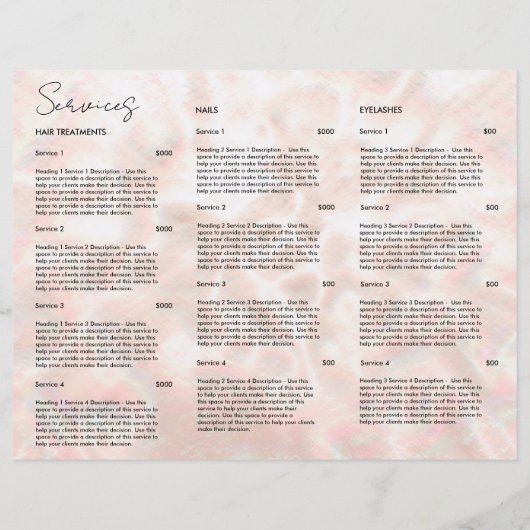 Witte Opal Brochure Elegant Roos Gouden Prijslijst (Achterkant)