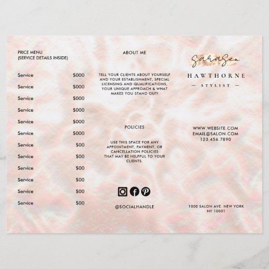 Witte Opal Brochure Elegant Roos Gouden Prijslijst (Voorkant)