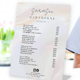 Witte Opal prijslijst Holografische Elegante Salon Reclamebord Met Voetstuk