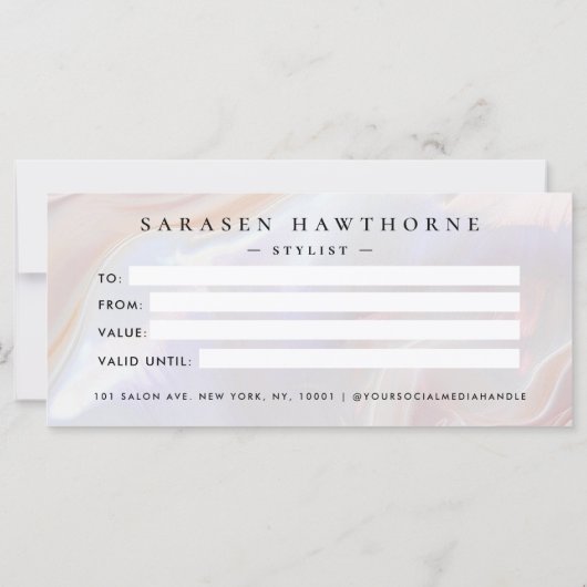 Witte Opal Stenen Shell Achtergrond Cadeaubon (Achterkant)