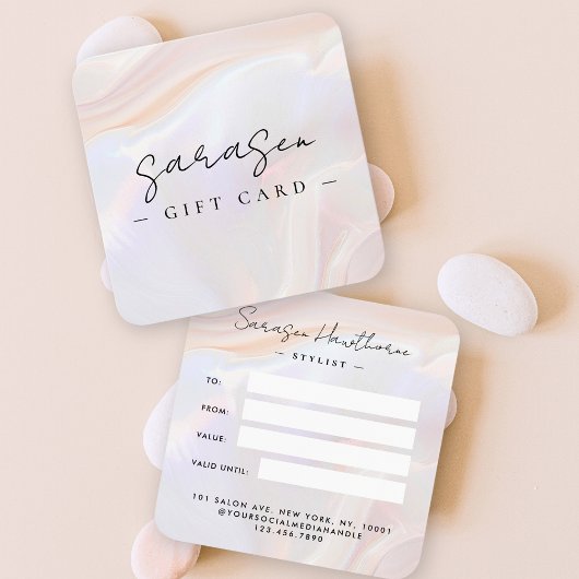 Witte Opal Stenen Shell Achtergrond Cadeaubon Vierkante Visitekaartjes