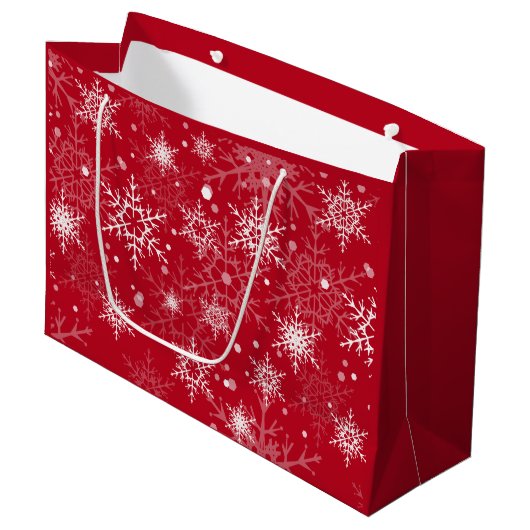 Witte opengewerkte sneeuwvlokken grote cadeautas (Voorkant Gekanteld)