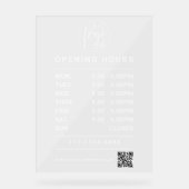 Witte openingstijden logo en qr code acryl bord (Voorkant)