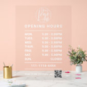 Witte openingstijden logo en qr code acryl bord (Huwelijk)