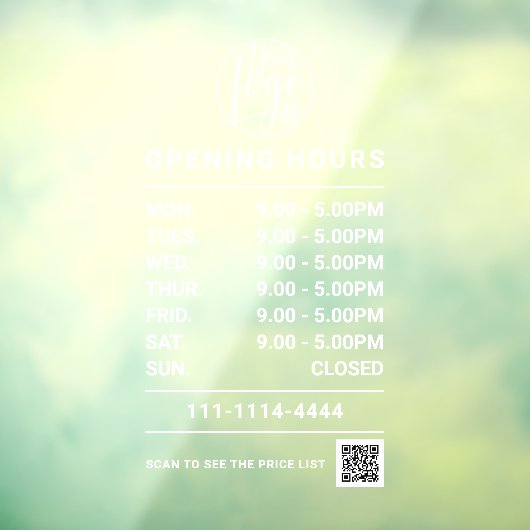 Witte openingstijden logo en qr code raamsticker (Vel 3)