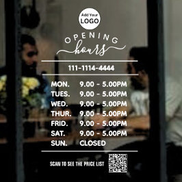 Witte openingstijden logo en qr code raamsticker