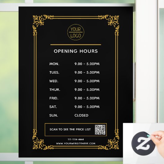 Witte openingstijden logo en qr code Wind Raamsticker (Huis)