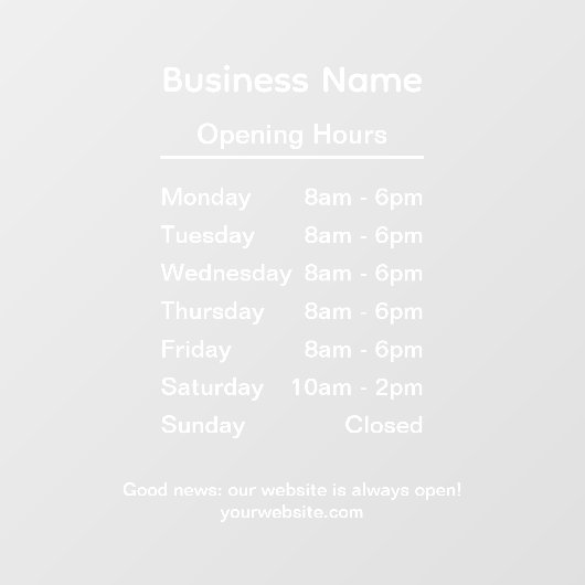 Witte openingstijden van bedrijf met eigen merknaa raamsticker (Vel)