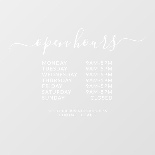 Witte openingstijden voor bedrijven - Legant venst Raamsticker (Vel)