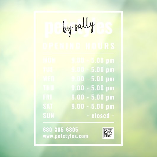 Witte openingstijden voor bedrijven Logo en QR-cod Raamsticker (Vel 3)