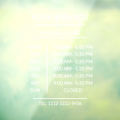 Witte openingstijden voor bedrijven transparant raamsticker (Vel 3)