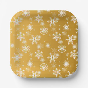 Witte openwerk sneeuwvlokken. papieren bordje