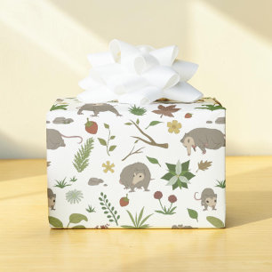 Witte Opossum Lichte Cottagecore Bosfeestje Cadeaupapier