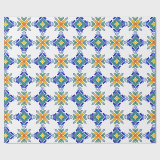 Witte oranje blauwe groene mozaïekpatroon van tege cadeaupapier (Vlak)