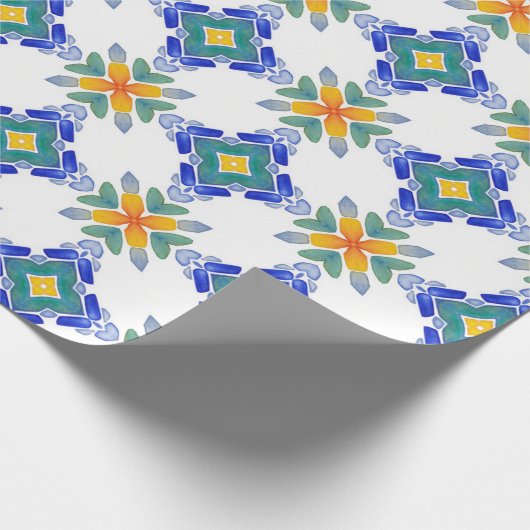 Witte oranje blauwe groene mozaïekpatroon van tege cadeaupapier (Hoek)