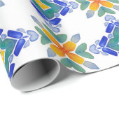 Witte oranje blauwe groene mozaïekpatroon van tege cadeaupapier (Rol Hoek)