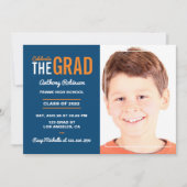 Witte, Oranje en Navy Blue Graduation Party Kaart (Voorkant)