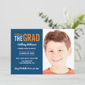 Witte, Oranje en Navy Blue Graduation Party Kaart (Staand voorkant)